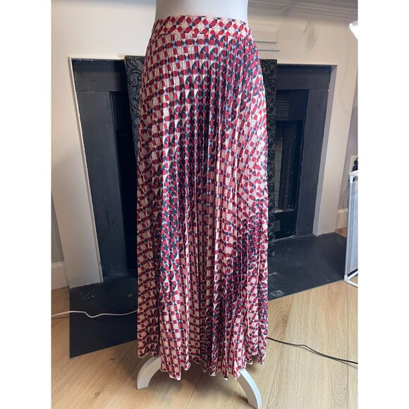 Maeve by Anthropologie Red Blue Geometric Pleated Maxi Skirt – Women’s Size M - Picture 1 of 4